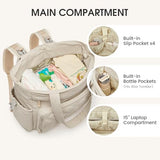 G4Free 3 in 1 Diaper Bag with Insulated Pockets Baby Backpack for Women Men Toddler Diaper Tote with Stroller Buckle Travel Work-Beige