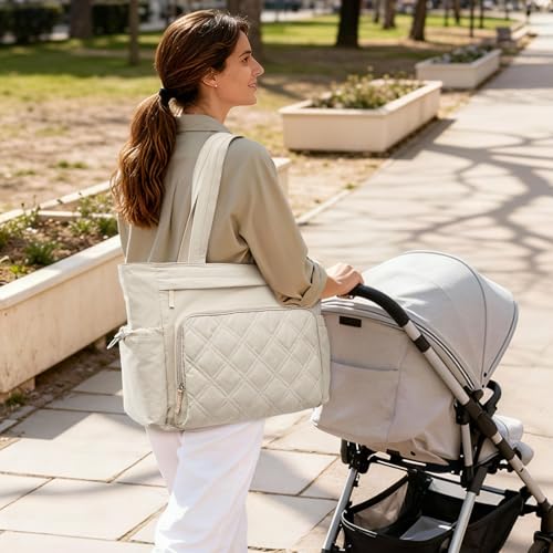 G4Free 3 in 1 Diaper Bag with Insulated Pockets Baby Backpack for Women Men Toddler Diaper Tote with Stroller Buckle Travel Work-Beige