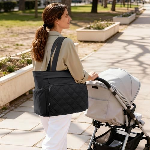 G4Free 3 in 1 Diaper Bag with Insulated Pockets Baby Backpack for Women Men Toddler Diaper Tote with Stroller Buckle Travel Work-Black