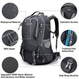 G4Free 50L Hiking Backpack Waterproof Daypack Outdoor Camping Climbing Backpack with Rain Cover for Men Women(Dark Grey)
