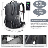 G4Free 50L Hiking Backpack Waterproof Daypack Outdoor Camping Climbing Backpack with Rain Cover for Men Women(Dark Grey)