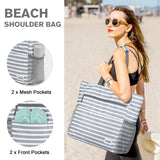 G4Free Beach Bag, Waterproof Sandproof Beach Tote Bag, Large Capacity Foldable for Women,Grey Stripe