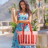 G4Free Beach Bag,Waterproof Beach Tote Pool Bags for Women,Large Capacity Foldablefor Weekender Travel - Red stripe