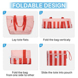 G4Free Beach Bag,Waterproof Beach Tote Pool Bags for Women,Large Capacity Foldablefor Weekender Travel - Red stripe