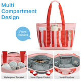G4Free Beach Bag,Waterproof Beach Tote Pool Bags for Women,Large Capacity Foldablefor Weekender Travel - Red stripe