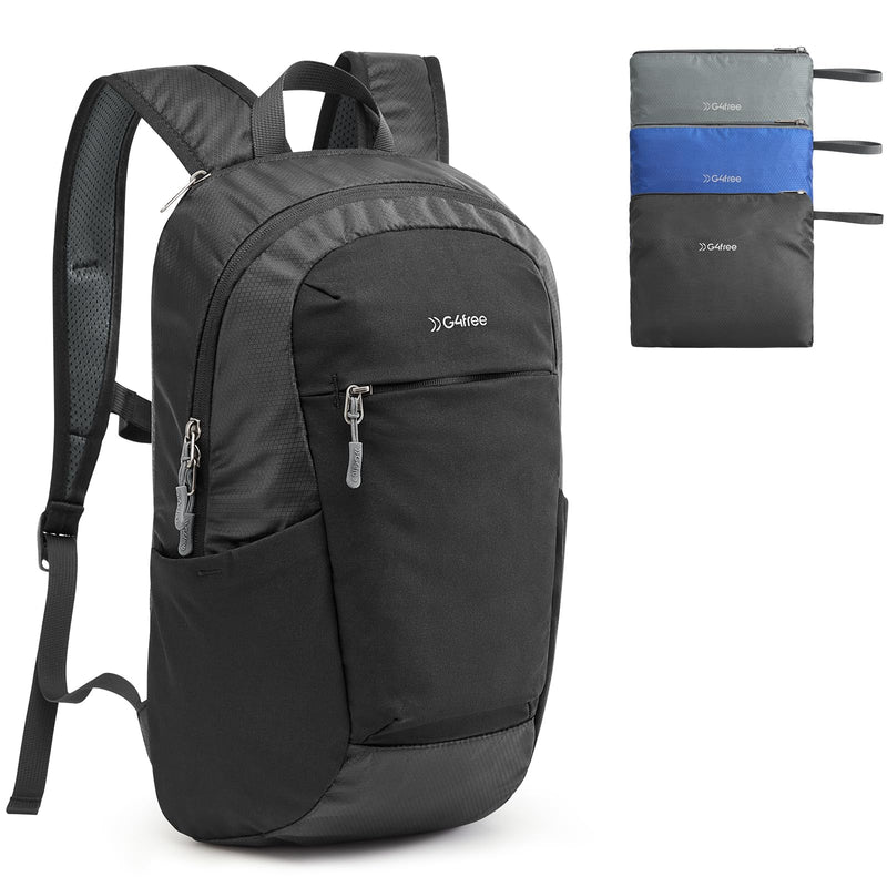 G4Free Packable Hiking Backpack 20L Lightweight Foldable Travel Daypack with Thickened Back Panel for Men Women(Black)