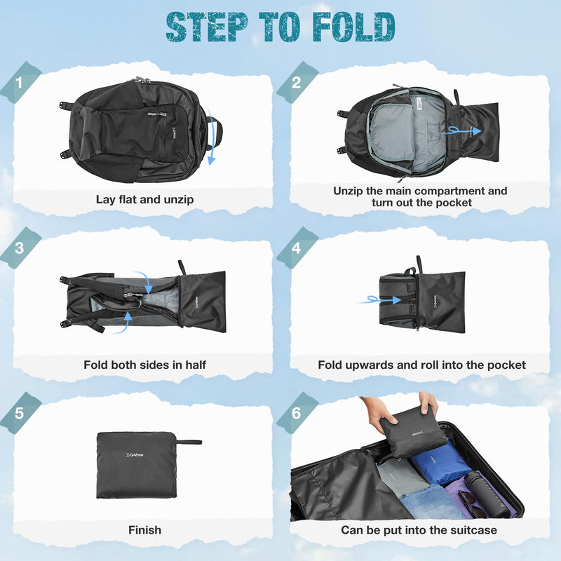 G4Free Packable Hiking Backpack 20L Lightweight Foldable Travel Daypack with Thickened Back Panel for Men Women(Black)