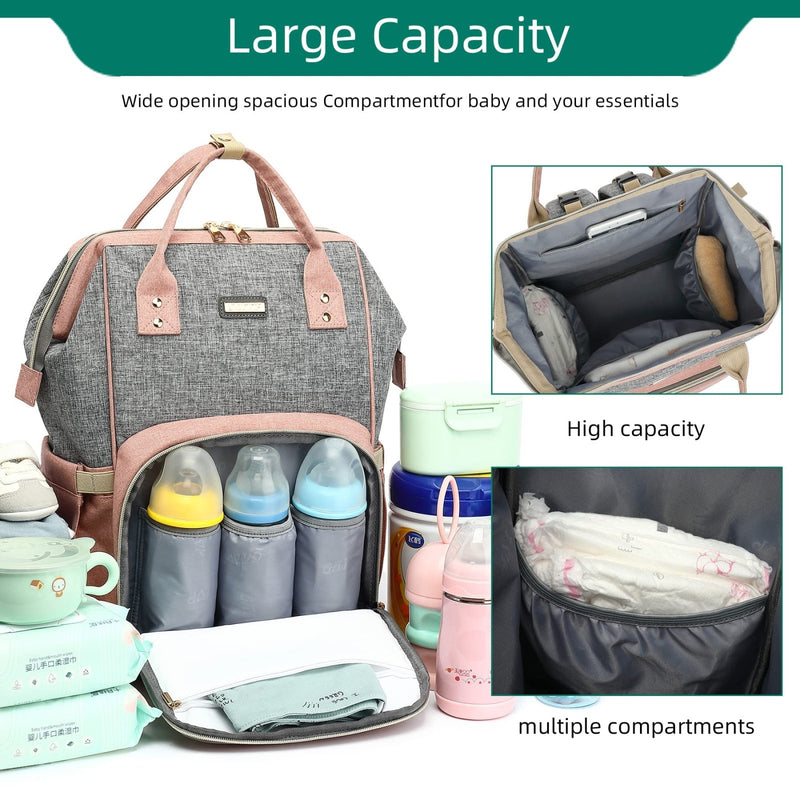 GAIVP Diaper Bag Backpack, Diaper Bags for Baby Girls Boys, Baby Bags for Moms Dads, Nappy Changing Bag with Insulated Pockets,Multi - functional Waterproof Backpack with Stroller straps - Pink