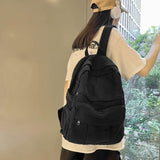 GAMLFL Black Canvas Backpack for Women & Men Retro Aesthetic Rucksack Basic Backpack for High School/College Students Travel Laptop Bag
