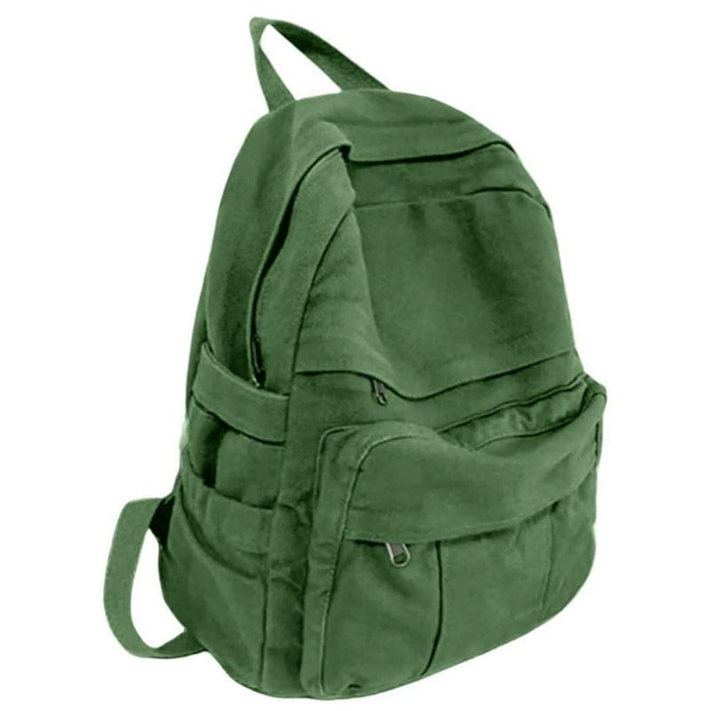 GAMLFL Green Canvas Backpack for Women Retro Aesthetic Rucksack Basic Backpack for High School/College Students Travel Laptop Bag