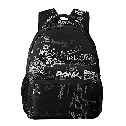 Ganiokar Hip-Hop Graffiti Print Teens Backpack for Boys & Girls, Perfect Size for Student & Travel Backpacks,Black | Backpacks4Less