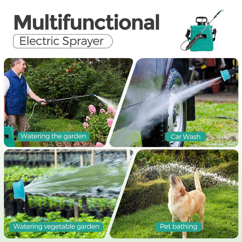 Garden Sprayer 2 Gallon,Battery Powered Sprayer with 5 Mist Nozzles,Telescopic Rod Electric Backpack Sprayers in Lawn & Garden