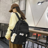 GAXOS Cute Aesthetic Backpack for School Middle Student Travel Pink Backpack Teens Girls Bear Pin Book Bags