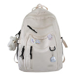 GAXOS Cute Aesthetic Backpack for School Middle Student Travel White Backpack Teens Girls Bear Pin Book Bags