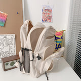 GAXOS Cute Aesthetic Backpack for School Middle Student Travel White Backpack Teens Girls Bear Pin Book Bags