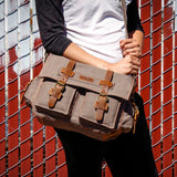 GEARONIC GEARONIC Men and Women Canvas Leather Messenger Bag for 14'' 15'' 17'' Laptop Satchel Vintage Shoulder Rugged Military Crossbody Large Briefcase (14 inch, Gray)