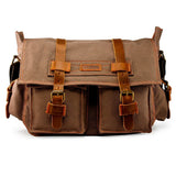 GEARONIC GEARONIC Men and Women Canvas Leather Messenger Bag for 14'' 15'' 17'' Laptop Satchel Vintage Shoulder Rugged Military Crossbody Large Briefcase (14 inch, Gray)