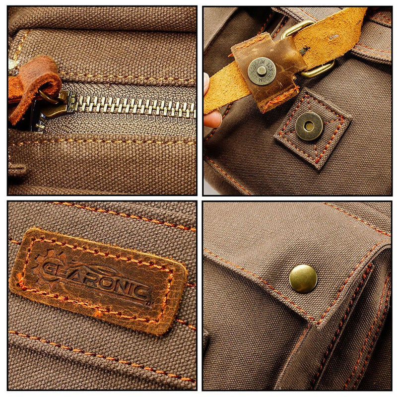 GEARONIC GEARONIC Men and Women Canvas Leather Messenger Bag for 14'' 15'' 17'' Laptop Satchel Vintage Shoulder Rugged Military Crossbody Large Briefcase (14 inch, Gray)