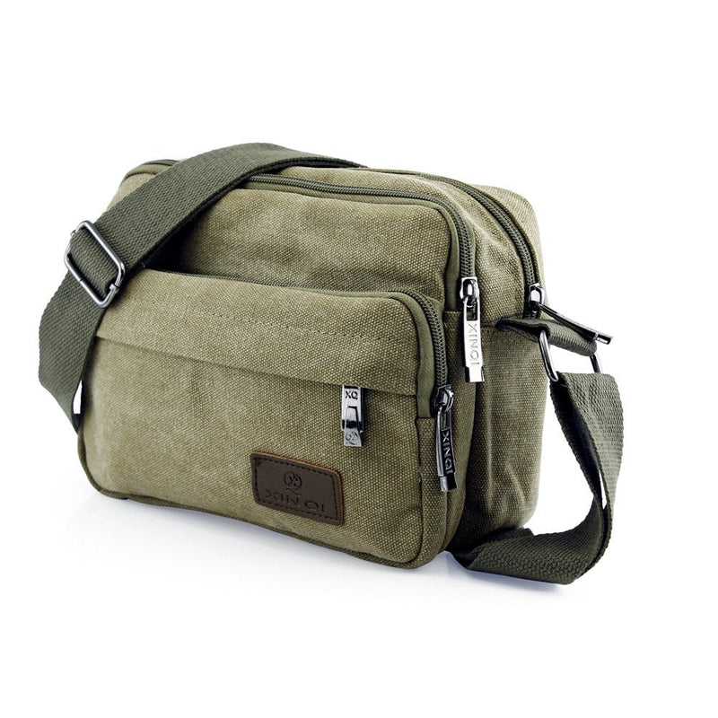 GEARONIC TM Men Vintage Crossbody Canvas Messenger Shoulder Bag Hiking Military Travel Satchel - Army Green