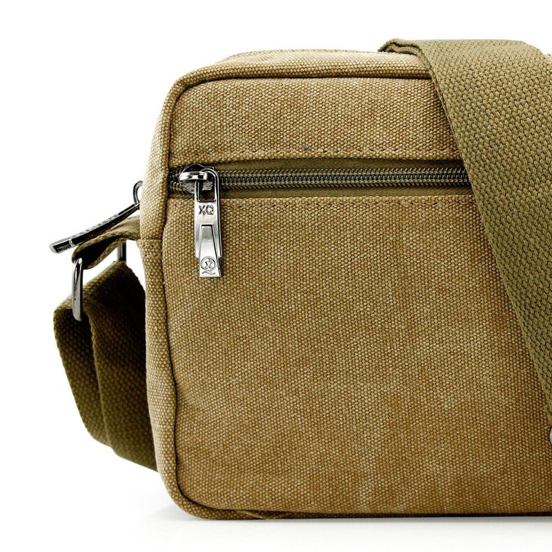 GEARONIC TM Men Vintage Crossbody Canvas Messenger Shoulder Bag Hiking Military Travel Satchel - Khaki