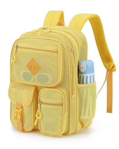 Gelektropy Mesh Backpack for Women Girls, Heavy Duty See Through College School Backpacks with Padded Shoulder Straps Large Capacity Bookbag for Beach Hiking Travel Swimming Outdoor Sports - Yellow