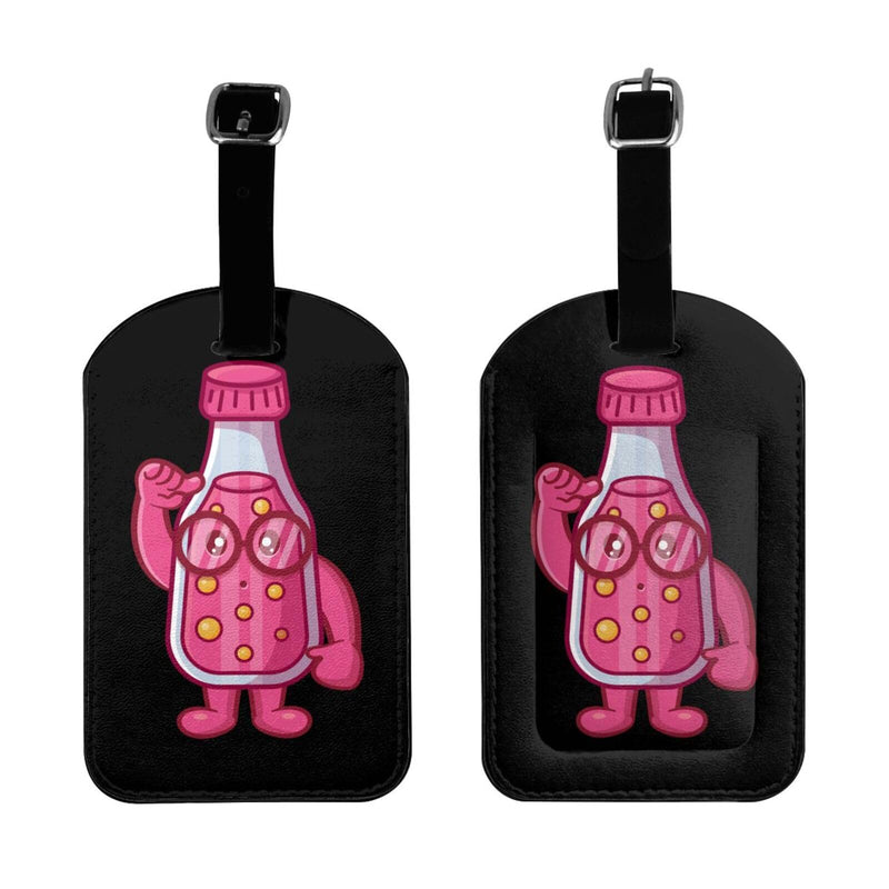 Genius Bottled Juice Luggage Tags for Suitcases PU Leahter Luggage Tag with Privacy Cover ID Tags Men Women Cute Travel Bag Luggage Accessories