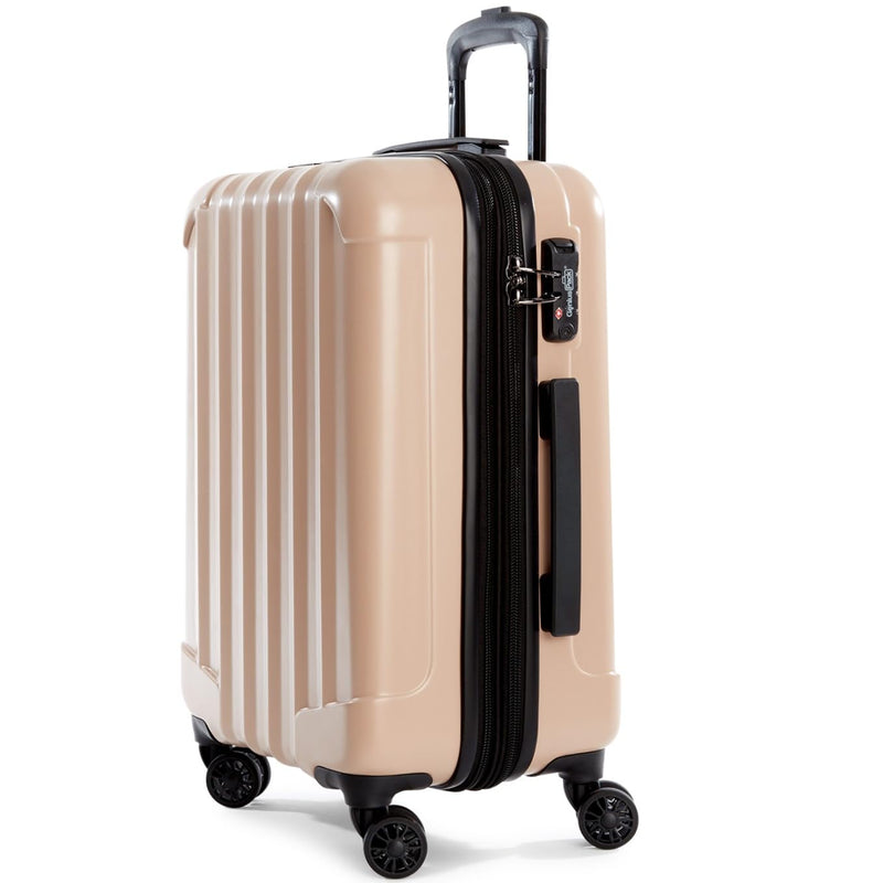 Genius Pack Expandable Hardside Carry On Luggage 22x14x9 Airline Approved Rolling Suitcase with Double Spinner Wheels, Ultra Light 21 - Inch (Natural Beige)