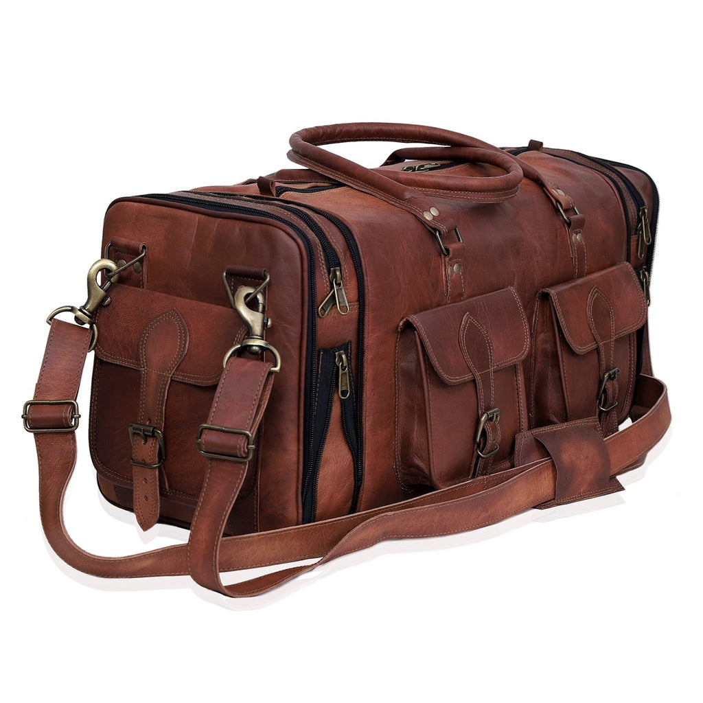 Genuine Leather Duffle Bag 24 Inch Handmade Vintage Travel Case Luggage Bags for Men, Overnight Carry On Duffel Bag Medium Weekender Gym Bag for Men and Women