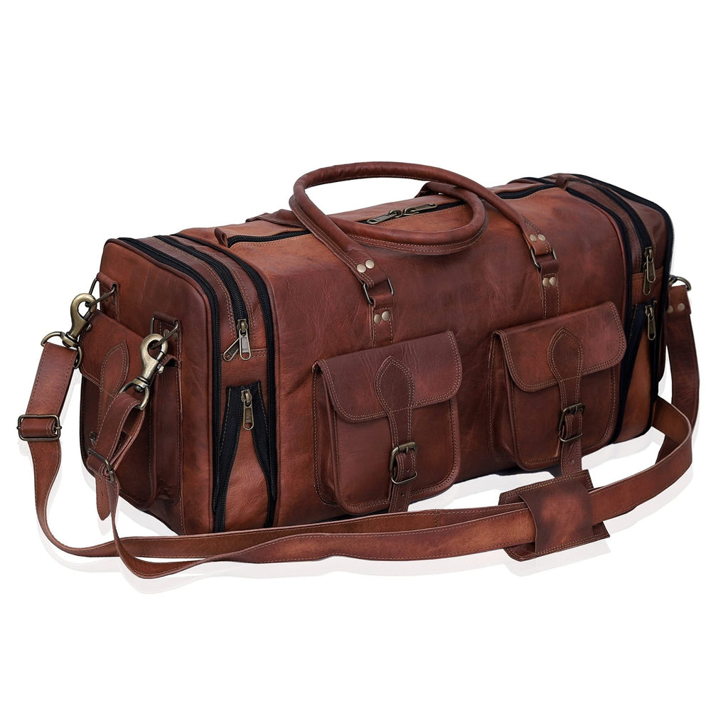 Genuine Leather Duffle Bag 24 Inch Handmade Vintage Travel Case Luggage Bags for Men, Overnight Carry On Duffel Bag Medium Weekender | Backpacks4Less