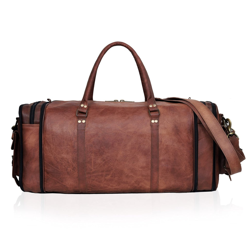 Genuine Leather Duffle Bag 24 Inch Handmade Vintage Travel Case Luggage Bags for Men, Overnight Carry On Duffel Bag Medium Weekender Gym Bag for Men and Women