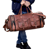 Genuine Leather Duffle Bag 24 Inch Handmade Vintage Travel Case Luggage Bags for Men, Overnight Carry On Duffel Bag Medium Weekender Gym Bag for Men and Women