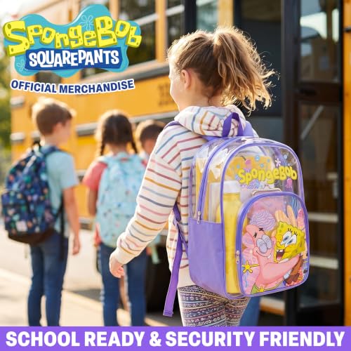 Get Trend SpongeBob SquarePants Girls Clear Backpack, 17 inch Transparent School Bookbag, See Through Travel Bag with Straps, Gifts for Girls (Multicolor SpongeBob)