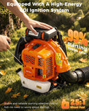 Getell 80cc Gas Backpack Leaf Blower, 900CFM 206MPH 2 - Stroke Engine, Heavy - Duty Leaf & Snow Blower for Lawn, Garden & Commercial Use (Orange)