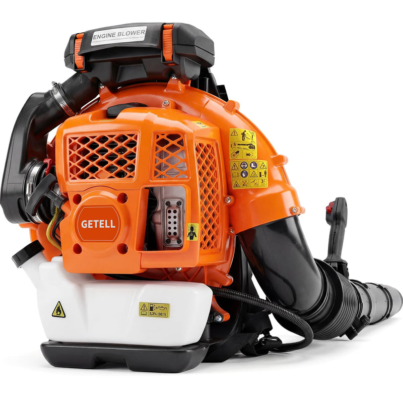Getell 80cc Gas Backpack Leaf Blower, 900CFM 206MPH 2 - Stroke Engine, Heavy - Duty Leaf & Snow Blower for Lawn, Garden & Commercial Use (Orange)