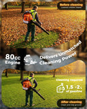 Getell 80cc Gas Backpack Leaf Blower, 900CFM 206MPH 2 - Stroke Engine, Heavy - Duty Leaf & Snow Blower for Lawn, Garden & Commercial Use (Orange)