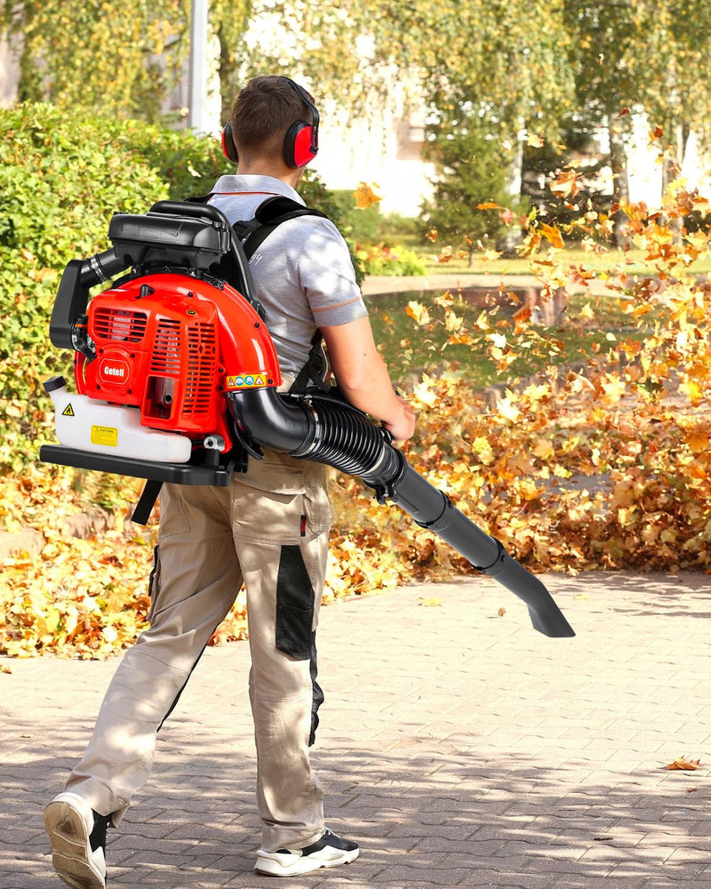 Getell Professional Gas Powered Backpack Leaf Blower – 2 - Stroke High - Performance 63CC/665 CFM Blower System with Comfort Design for Complete Property Maintenance (GB657 PRO)