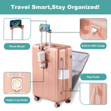 Gets Carry on Luggage Airline Approved,20 Inch Abs+Pc Hardshell Spinner Luggage With Cup Phone Holder and USB Charger,Front Pocket Durable Suitcase for Women Men - Pink