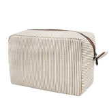 GFU Cosmetic Bags for Women, Seersucker Cosmetic Bag, Travel Toiletry Stripe Makeup Bag, Large Women Aesthetic Organizer Storage Pouch, Girls Handbags Purses, brown