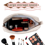 GFU Cosmetic Bags for Women, Seersucker Cosmetic Bag, Travel Toiletry Stripe Makeup Bag, Large Women Aesthetic Organizer Storage Pouch, Girls Handbags Purses, brown