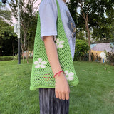 GGOOB Crochet Tote Bag Fairycore Hobo Bag for Women Fairy Grunge Aesthetic Tote Bag Fairy Grunge Accessories (Green) One Size