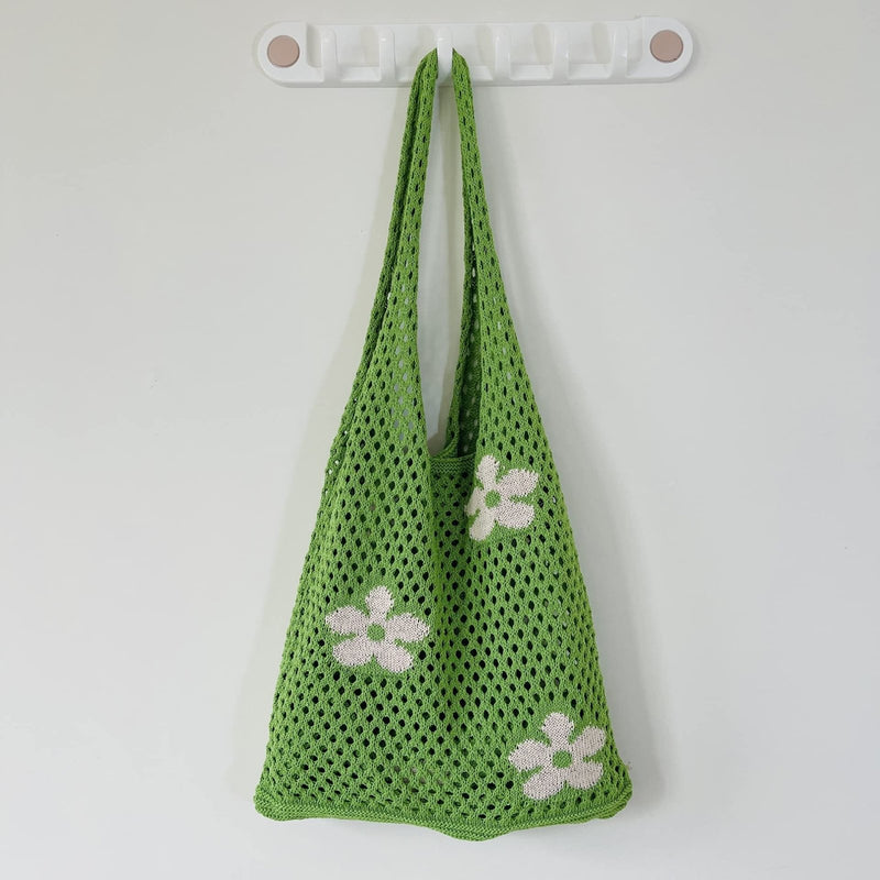 GGOOB Crochet Tote Bag Fairycore Hobo Bag for Women Fairy Grunge Aesthetic Tote Bag Fairy Grunge Accessories (Green) One Size