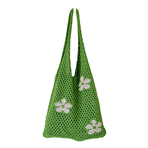 GGOOB Crochet Tote Bag Fairycore Hobo Bag for Women Fairy Grunge Aesthetic Tote Bag Fairy Grunge Accessories (Green) One Size