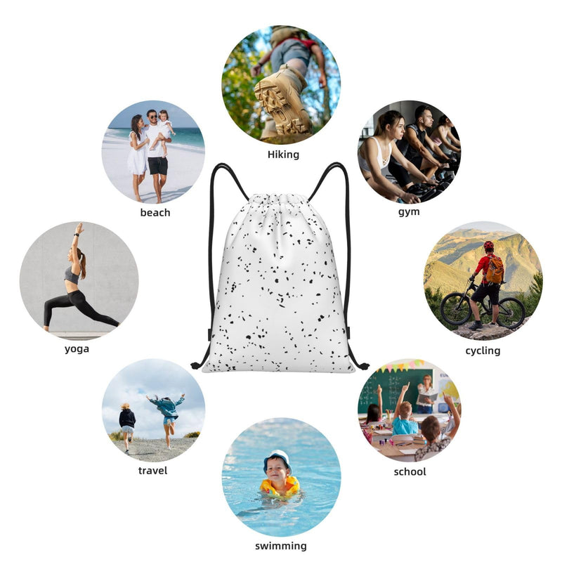 Ghjkfbf Black White Speck Print Drawstring Bags, Backpack Bag For Shopping, Sport, Yoga, Travel,Gym, Swimming, Beach