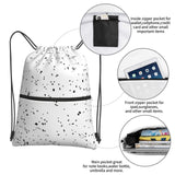 Ghjkfbf Black White Speck Print Drawstring Gym Bag, Backpack Swimming Bag With Outside Zipper, Sports Yoga Beach Football