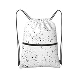 Ghjkfbf Black White Speck Print Drawstring Gym Bag, Backpack Swimming Bag With Outside Zipper, Sports Yoga Beach Football