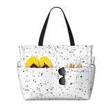 Ghjkfbf Black White Speck Print Large Capacity Beach Travel Bag For Family, Beach Tote Bag For Women With Zipper Pockets