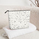 Ghjkfbf Black White Speck Print Single Layer Fake Hemp Makeup Bag Zipper Toiletry Bag Zipper Accessories