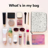 Ghjkfbf Black White Speck Print Single Layer Fake Hemp Makeup Bag Zipper Toiletry Bag Zipper Accessories