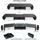 gianotter Dual Monitor Stand Riser, Desk Organizer With Drawer and 2 Pen Holders, Computer Monitor Stand, Shelf for Top of Desk, Black