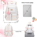 Girls Backpack,15.6 Inch Laptop School Bag Large Primary Elementary Middle College Bookbags Kids Backpacks for Teens Girls Women Students Anti Theft Travel Daypack (Off white)